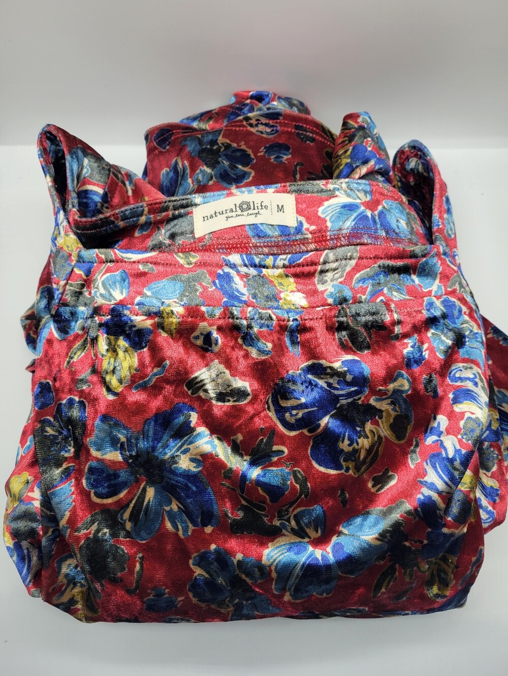 Natural Life Berkley Velvet Maxi Women's Dress Size M Red Blue Pattern Floral - Picture 15 of 15